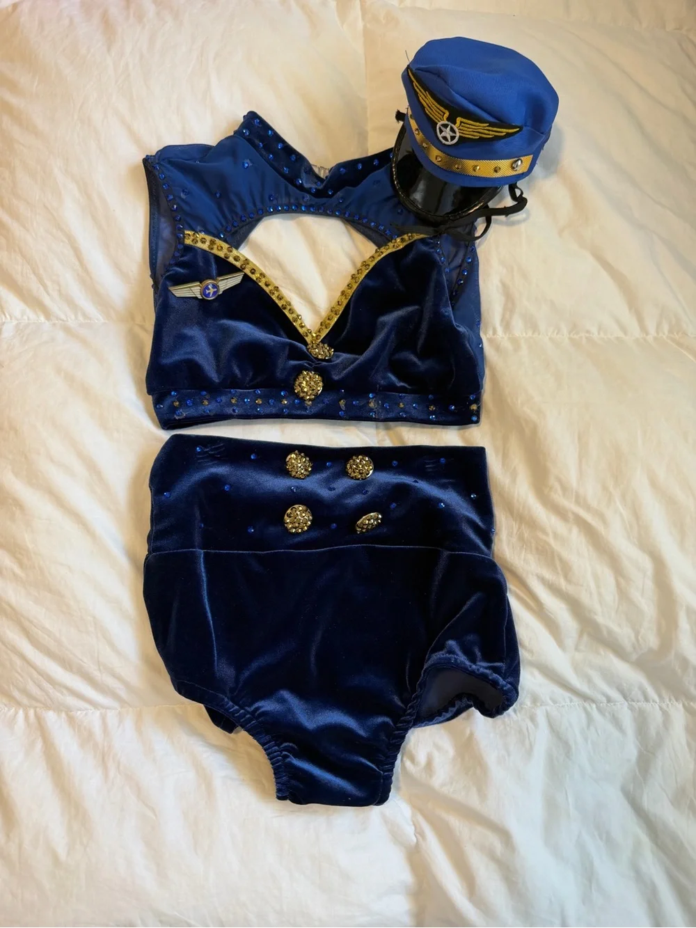 Navy Blue Girls' Velvet Dance Costume